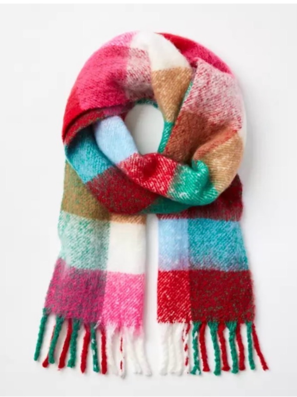 LOFT Fluffy Plaid Fringe Scarf